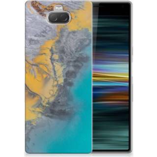 👉 Sony Xperia 10 Plus TPU Siliconen Hoesje Marble Blue Gold