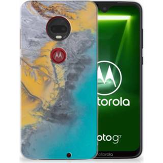 👉 Blauw goud Motorola Moto G7 | Plus TPU Hoesje Design Marble Blue Gold 8720091532823