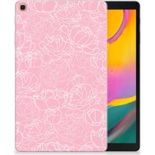 👉 Tablethoes wit Samsung Galaxy Tab A 10.1 (2019) Tablethoesje Design White Flowers 8720091693579