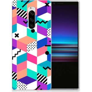 👉 Houten blok Sony Xperia 1 TPU Hoesje Blokken Kleurrijk 8720091734425