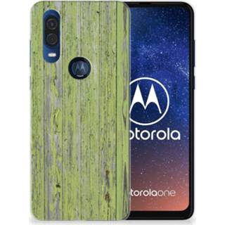 👉 Bumper hoesje donkergroen Motorola One Vision Green Wood 8720091452565