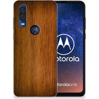 👉 Bumper hoesje hout Motorola One Vision Donker 8720091387256