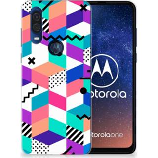 👉 Houten blok Motorola One Vision TPU Hoesje Blokken Kleurrijk 8720091127241