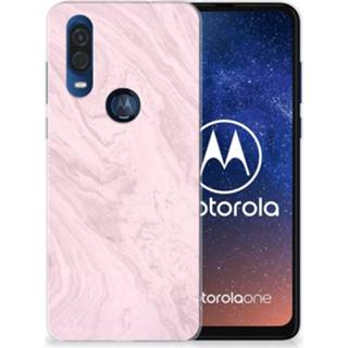 👉 Siliconen hoesje roze Motorola One Vision TPU Marble Pink 8720091575578