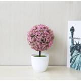 👉 Roze kunststof Desktop simulatie plant mini gras bal Bonsai ingericht bloem Cherry Blossom sneeuwbal kunstmatige bloemen (roze)