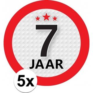 👉 Ronde sticker Leeftijdversiering 7 jaar 9 cm 5 stuks