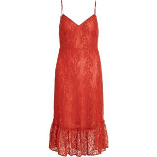 👉 Midi jurk vrouwen rood Mouwloze kanten 1569540621162