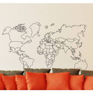 👉 Muursticker nederlands wereldkaart met lijnen