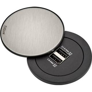 👉 Zwart RVS EVOline 159280004000 Inbouwstekkerdoos 2-voudig RVS, 4044657016966