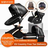 👉 Goud PU baby's Free ship! Babyfond 3 in 1 baby stroller 360 degree rotate Carriage gold frame Pram EU safety Car Seat with Bassinet newborn