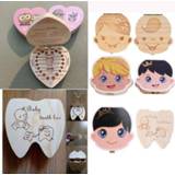 👉 Organizer baby's English/Spanish Wooden Baby Tooth Box Milk Teeth Storage Umbilical Lanugo Save Collect Souvenirs Gifts