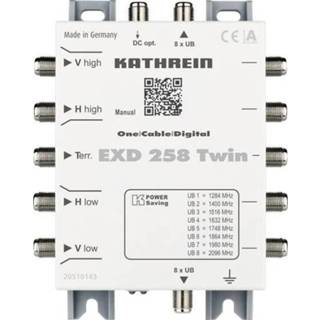 👉 Multiswitch Kathrein EXD 258 Twin Satelliet cascade unicable Ingangen (satelliet): 5 (4 / 1 terrestrisch) Aantal gebruikers: 16 4021121543371