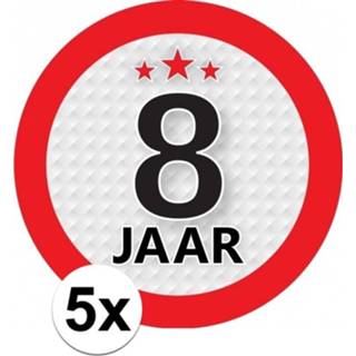 👉 Ronde sticker Leeftijdversiering 8 jaar 9 cm 5 stuks