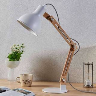 👉 Houten bureaulamp met witte kap Shivanja