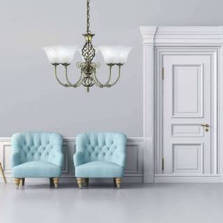 👉 Kroonluchter oud-messing CAMEROON in koloniale stijl, 5-lichts