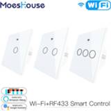 👉 Switch wit WiFi Smart Remote Control Glass Panel Tuya Light Works With Alexa Echo Google Home RF433 EU Type White Touch