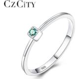 👉 Donkergroen zilver vrouwen CZCITY Genuine 925 Sterling Silver VVS Green Topaz Wedding Rings for Women Minimalist Thin Circle Gem Jewelry Carving S925