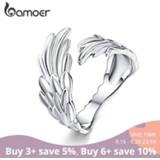 👉 BAMOER Guardian Wings Ring Authentic 925 Sterling Silver Free Size Adjustable Finger Rings for Women Fashion Jewelry SCR512