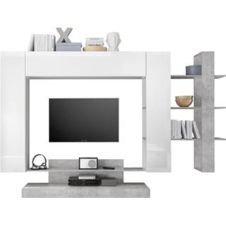 👉 Wit grijs spaanplaat Tv-wandmeubel Jason 259 cm breed in met beton