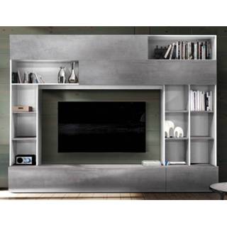 👉 Wit grijs spaanplaat Tv-wandmeubel Tiko 277 cm breed in met beton