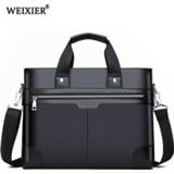 👉 Business tas zwart PU leather WEIXIER Men Shoulder Fashion Bags Handbags Black Bag For Document Laptop Briefcases