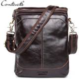 👉 Messenger bag bruin leather small CONTACT'S HOT!! 2019 Genuine Bags Men High Quality Travel Dark Brown Crossbody Shoulder For