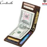 👉 CONTACT'S Crazy Horse men RFID Genuine Leather Money Clip Card Wallet Thin Bifold cash clamp casual cash holder man coin purse