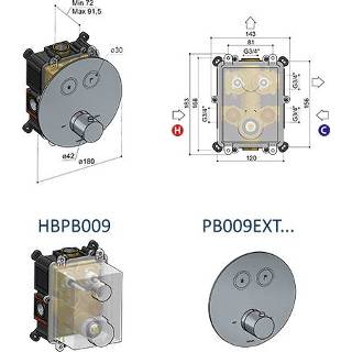 👉 Glans nikkel Hotbath Cobber PB009 inbouwthermostaat met 2 pushbuttons