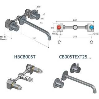 👉 Hotbath Cobber CB005T inbouw wastafelmengkraan 3-gats met inbrouwbrug uitloop 25cm geborsteld messing PVD