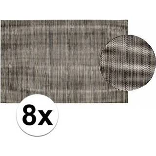 👉 Placemat grijsbruin plastic kunststof 8x vlechtwerk 45 x 30 cm