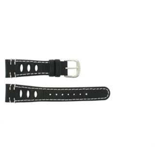 Horlogeband zwart wit leder Lorus 19x14 19mm + stiksel 8719217126336