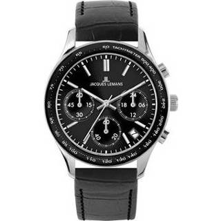 👉 Horlogeband zwart leder Jacques Lemans 1-1586 / Rome 23mm + stiksel 8719217138957