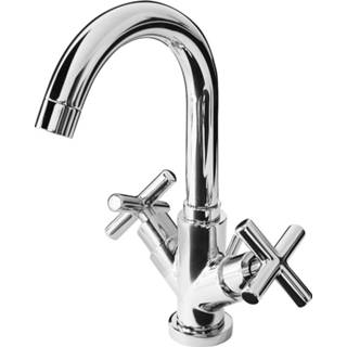 👉 Wastafelkraan chroom Sanimex Giulini Opbouw Tweegreeps Kruisgreep Draaibare Uitloop Met Pop-Up 8029270105026