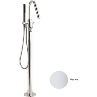 👉 Badmengkraan wit Mat messing mengkraan zonder waste giulini vrijstaand hendel keramisch standaard perlator Sanimex Badset Incl. Handdouche 8029270206891