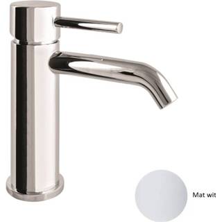 👉 Wastafelkraan wit Mat messing mengkraan met trekwaste giulini opbouw hendel keramisch standaard perlator Sanimex 17cm (excl. afvoerplug) 8029270206211