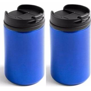 👉 Thermosbeker blauw 2x Thermosbekers zonder handvat metallic 320 ml