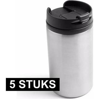 👉 Thermosbeker grijs staal 5x Thermosbekers zonder handvat metallic 320 ml