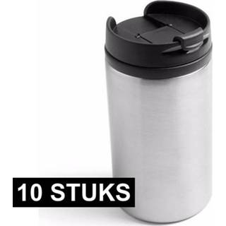 👉 Thermosbeker grijs staal 10x Thermosbekers zonder handvat metallic 320 ml