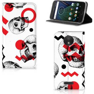 👉 Rood Mobiel BookCase Motorola Moto C Plus Skull Red 8718894644942