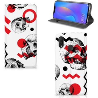 👉 Rood Mobiel BookCase Huawei P Smart Plus Skull Red 8720091812536