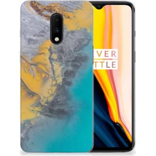 👉 Siliconen hoesje blauw goud OnePlus 7 TPU Marble Blue Gold 8720091837331