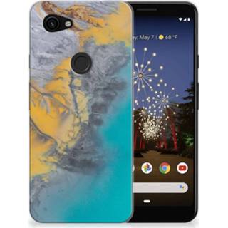 👉 Siliconen hoesje blauw goud Google Pixel 3A TPU Marble Blue Gold 8720091337619