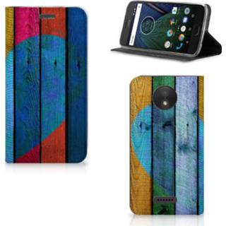 👉 Portemonnee Motorola Moto C Plus Book Wallet Case Wood Heart 8718894806319