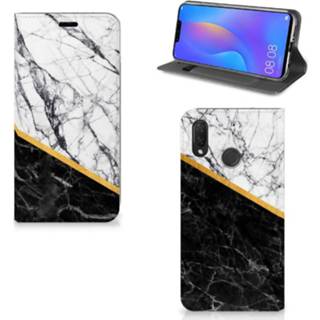 👉 Huawei P Smart Plus Standcase Marmer Wit Zwart - Origineel Cadeau Man