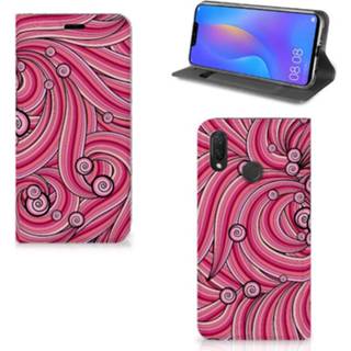 👉 Roze Huawei P Smart Plus Bookcase Swirl Pink 8720091171305