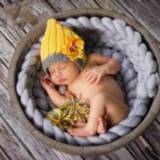 👉 Geel katoen kinderen Vierkante fotografie hand-gebreide wollen pet met bloem (geel) 8006405281268