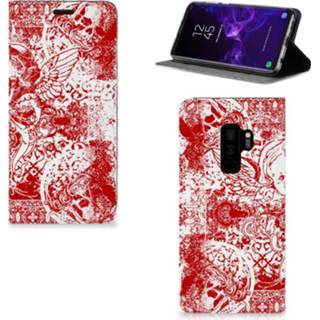 👉 Mobiel BookCase Samsung Galaxy S9 Plus Angel Skull Rood