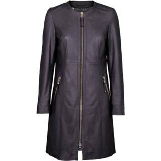 👉 Leather vrouwen zwart Long jacket with pockets