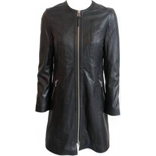 👉 Leather vrouwen zwart Long jacket with zip pockets