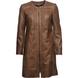 👉 Leather vrouwen bruin Long jacket